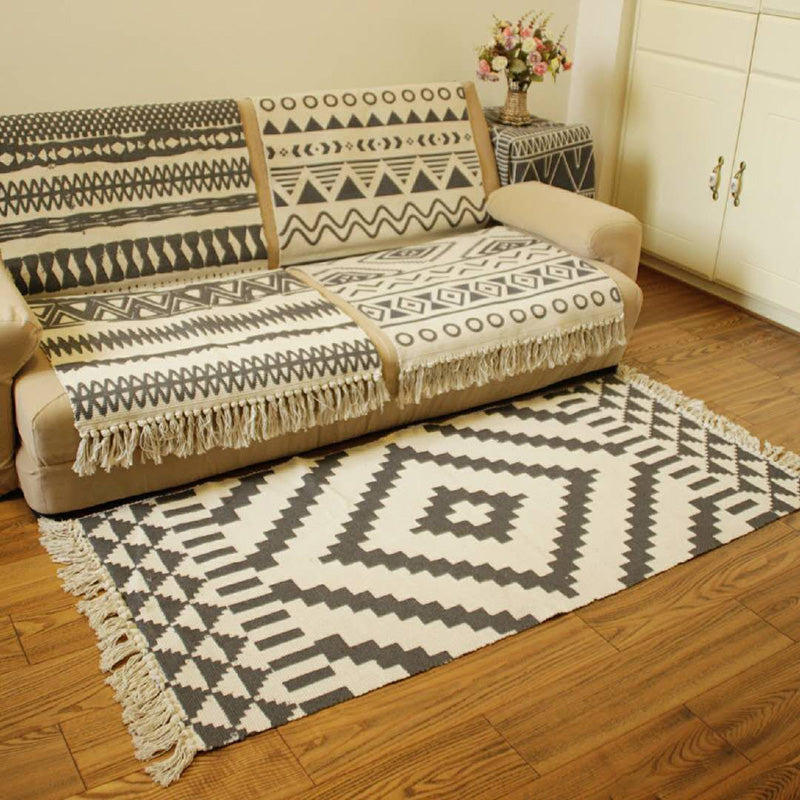 BowLift | Western Bedroom Rug Multicolored Tribal Geo Rug Cotton Blend Easy Care Washable Area Rug with Fringe