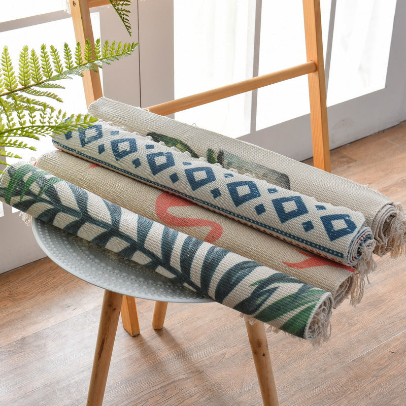 BowLift | Western Bedroom Carpet Multicolored geometric print rug cotton blend machine washable easy care with fringes