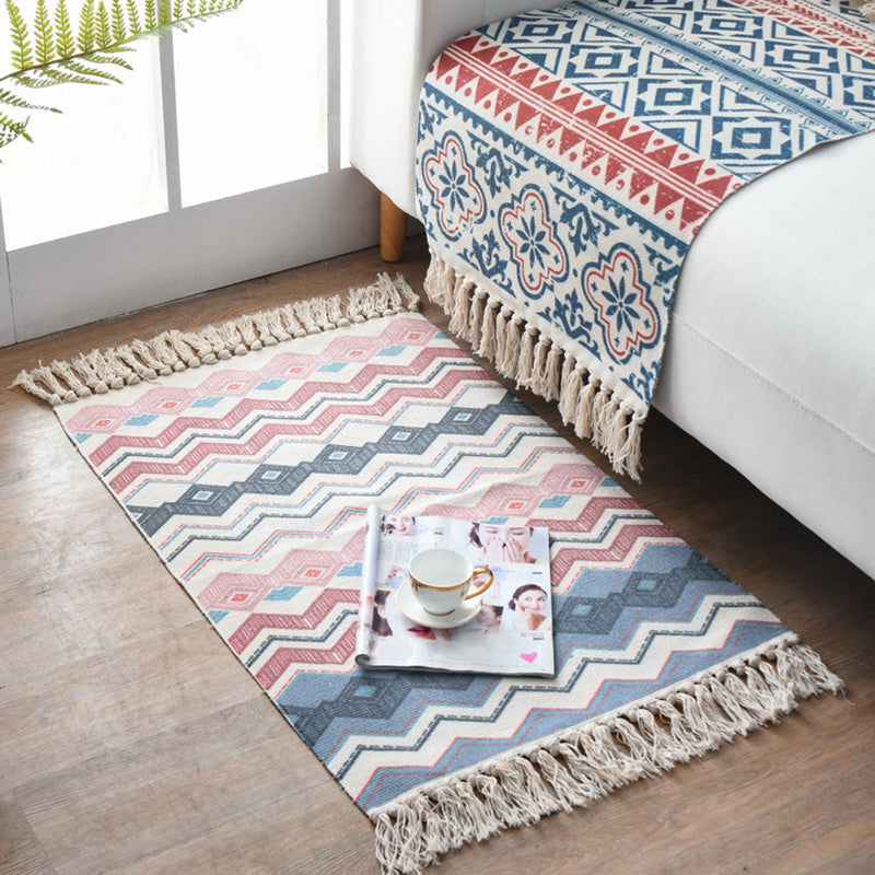 BowLift | Western Bedroom Carpet Multicolored geometric print rug cotton blend machine washable easy care with fringes