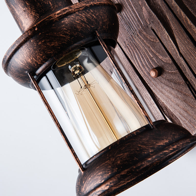 BowLift | Industrial Lantern Wall Mount Light 1-Light Iron Wall Light with Clear Glass Shade for Restaurant