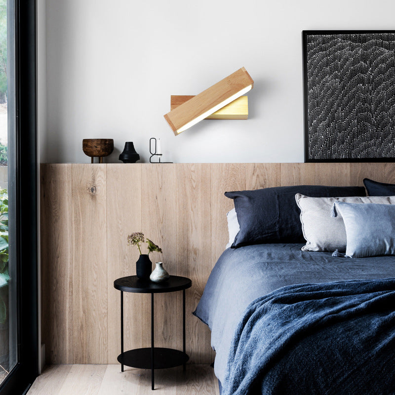 BowLift | Wood Rectangle Wall Lighting Contemporary Single Bulb Wall Light with Acrylic Shade for Hallway