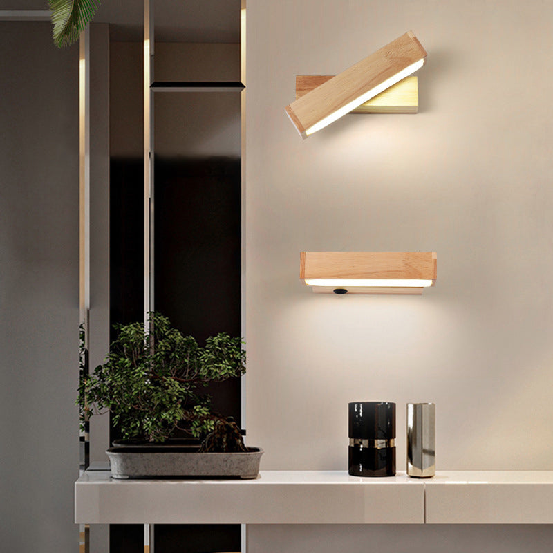 BowLift | Wood Rectangle Wall Lighting Contemporary Single Bulb Wall Light with Acrylic Shade for Hallway
