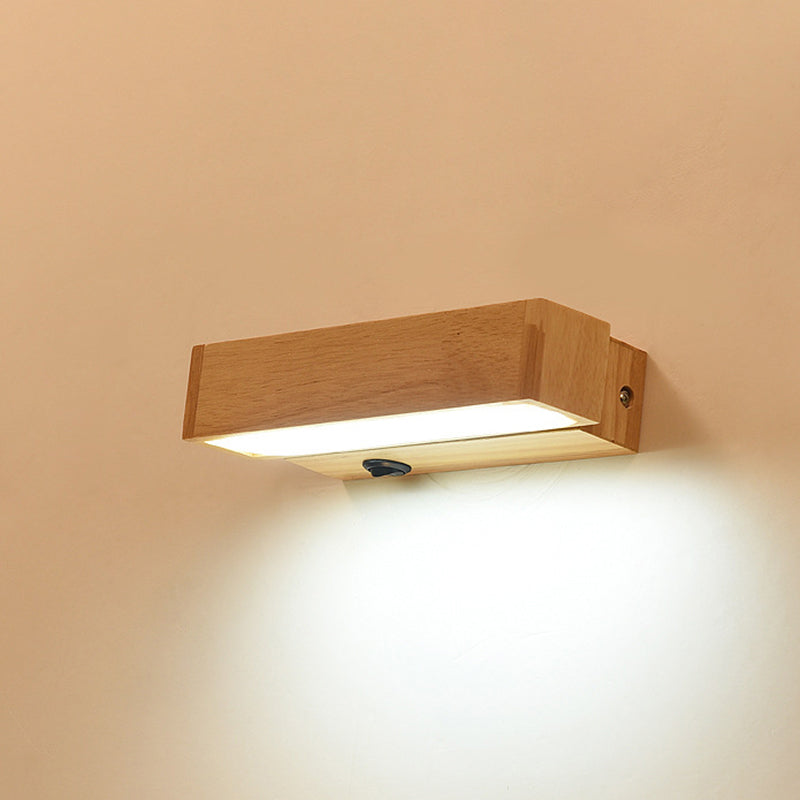 BowLift | Wood Rectangle Wall Lighting Contemporary Single Bulb Wall Light with Acrylic Shade for Hallway