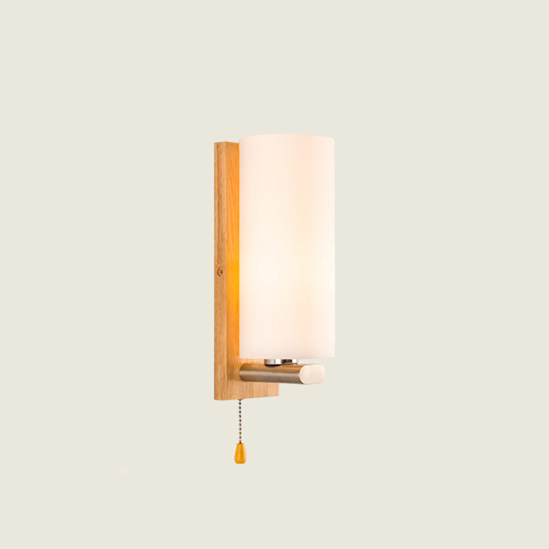 BowLift | Cylindrical Night Wall Light White Glass Single Simplicity Wall Lamp Lighting with Pull Chain