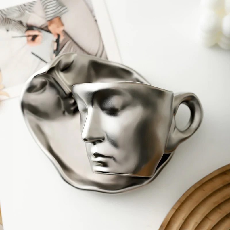 BowLift | Metal Touching Face Creative Ceramic Kiss Coffee Cup, Artistic Vibe Mug & Saucer Set