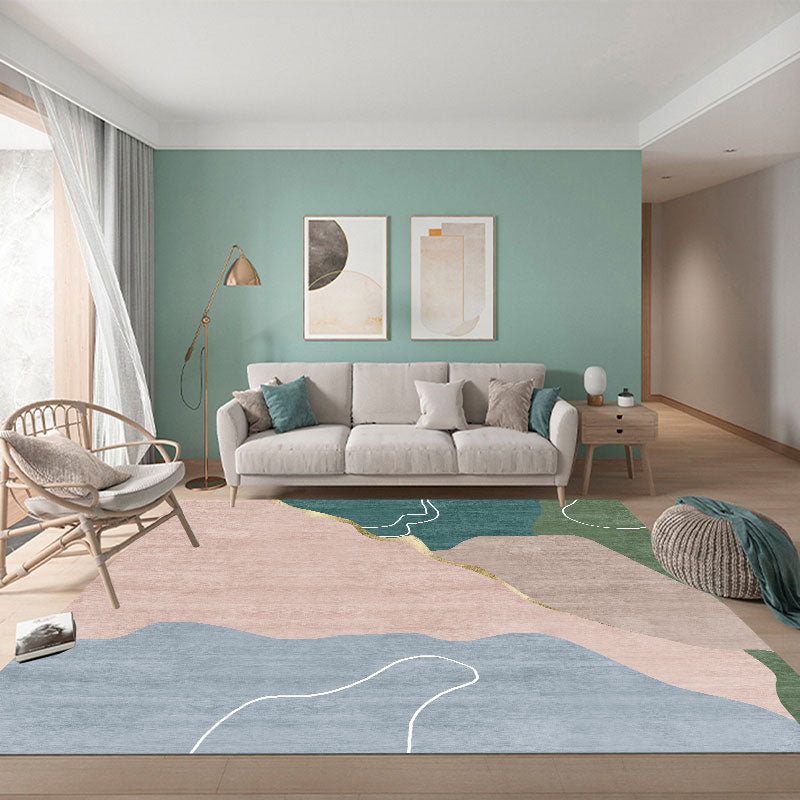 BowLift | Calming Color Block Carpet Multicolored Cotton Blend Indoor Carpet Non-Slip Back Machine Washable Carpet for Space