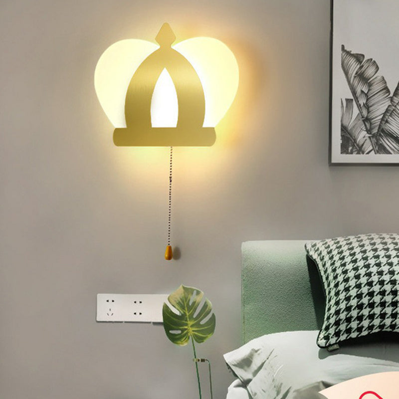 BowLift | Crown Acrylic Wall Light Modern Style Gold LED Wall Lighting with Pull Chain for Bedroom
