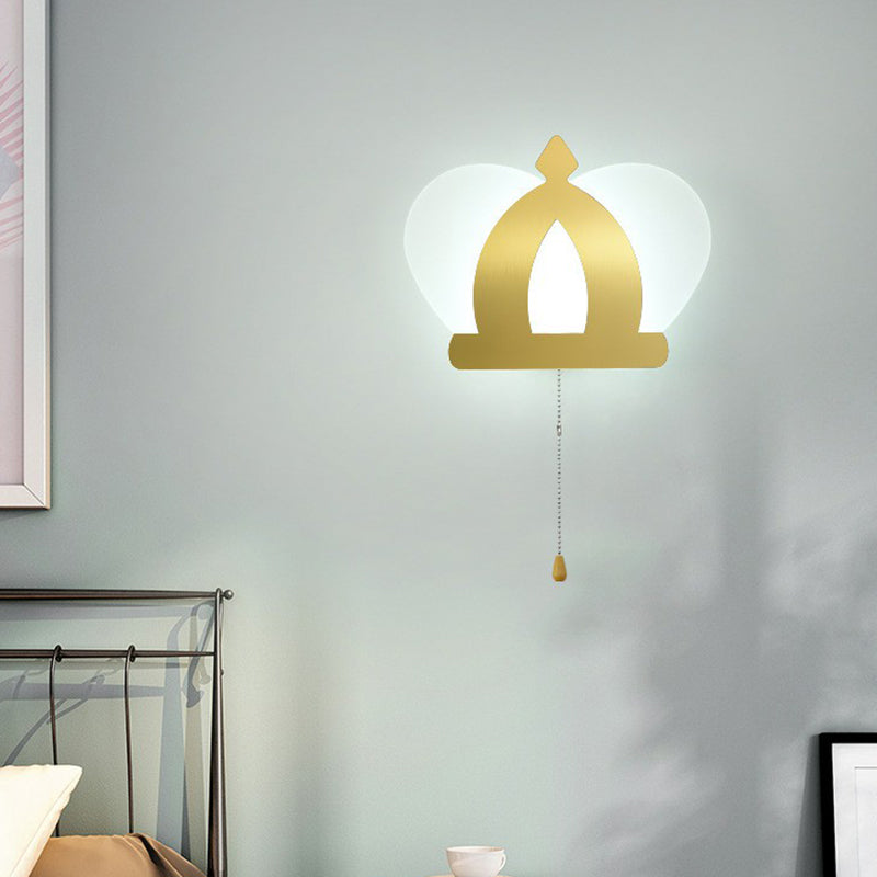 BowLift | Crown Acrylic Wall Light Modern Style Gold LED Wall Lighting with Pull Chain for Bedroom