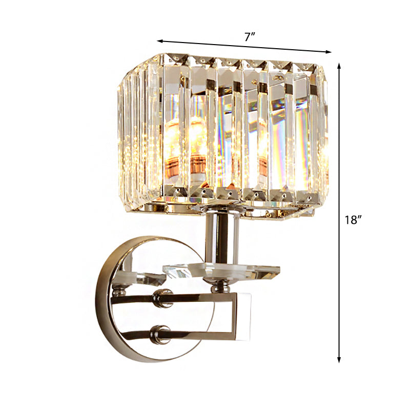 BowLift | Cubic Wall Lamp Contemporary Metal 1 Light Chrome-Finish Wall Lamp with Clear Crystal Block
