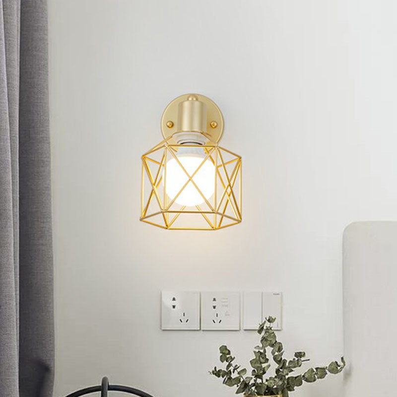 BowLift | Antique hexagonal wall lamp single iron swivel wall light fixture in gold