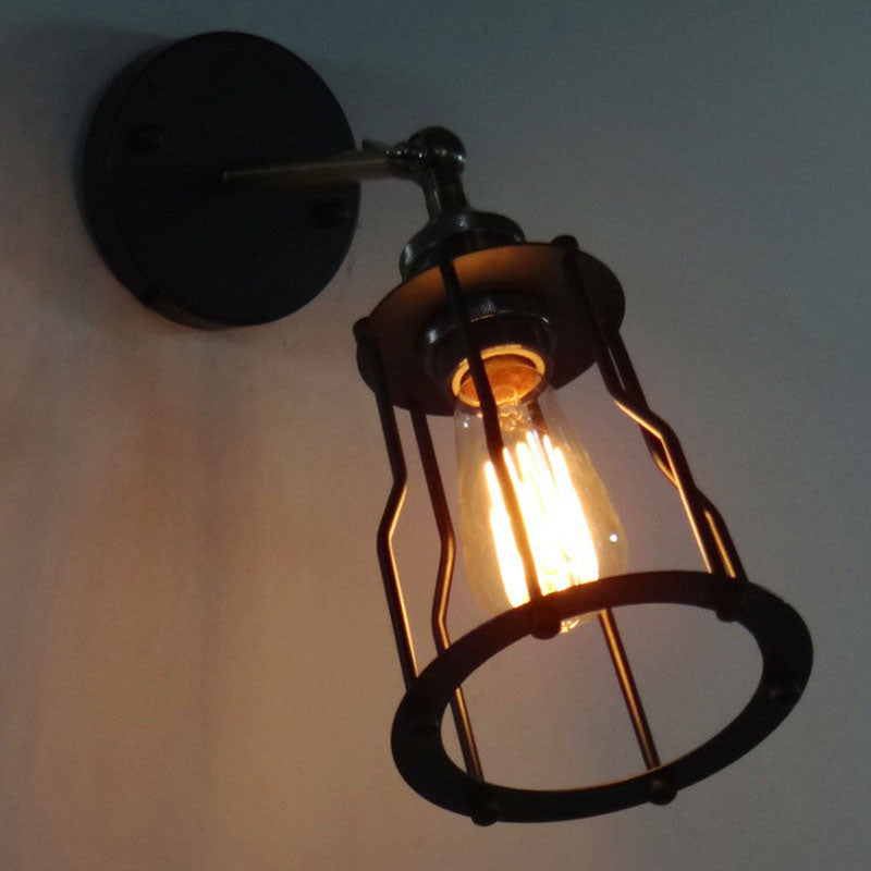 BowLift | Iron Cage Wall Light Retro Style 1 Head Living Room Wall Lighting Lamp in Black