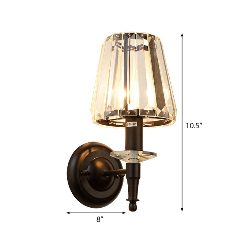 BowLift | Cone clear crystal wall light sconce contemporary 1 light black wall lamp with round metal backplate