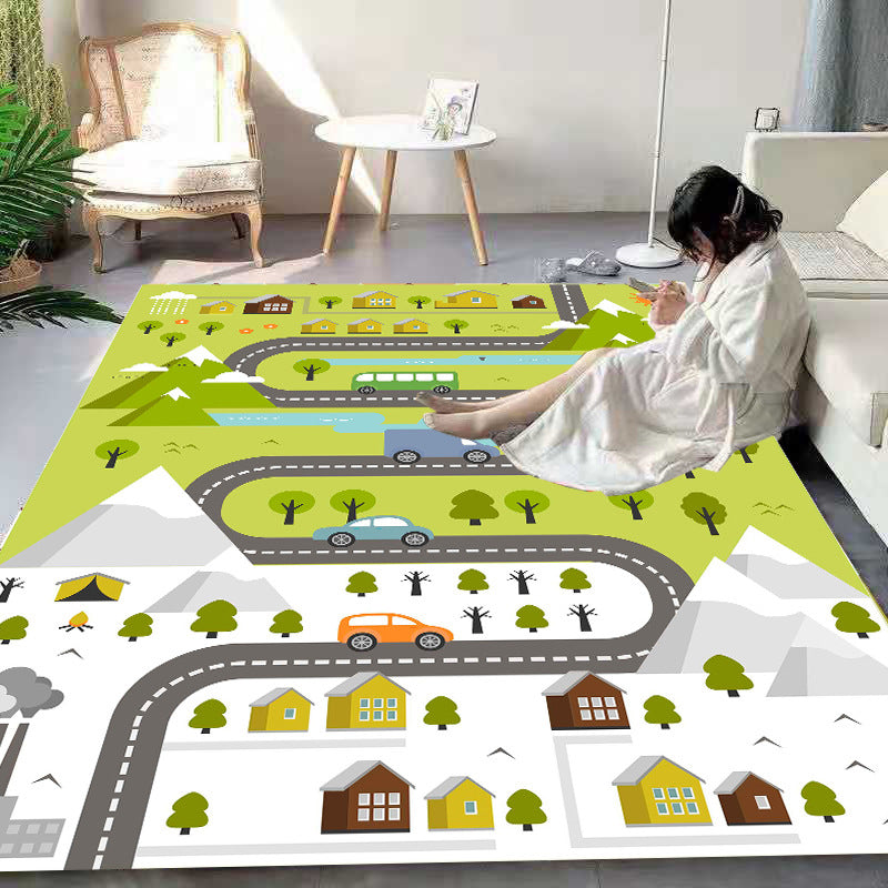 BowLift | Beautiful Cartoon Print Carpet Multicolored Polyester Area Rug Non-Slip Back Machine Washable Rug for Kids