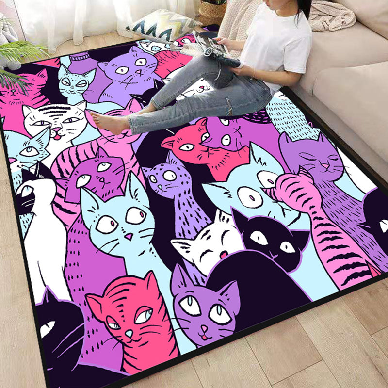 BowLift | Funny Children's Room Carpet Multicolored Cartoon Print Carpet Synthetic Non-Slip Back Easy Care Carpet
