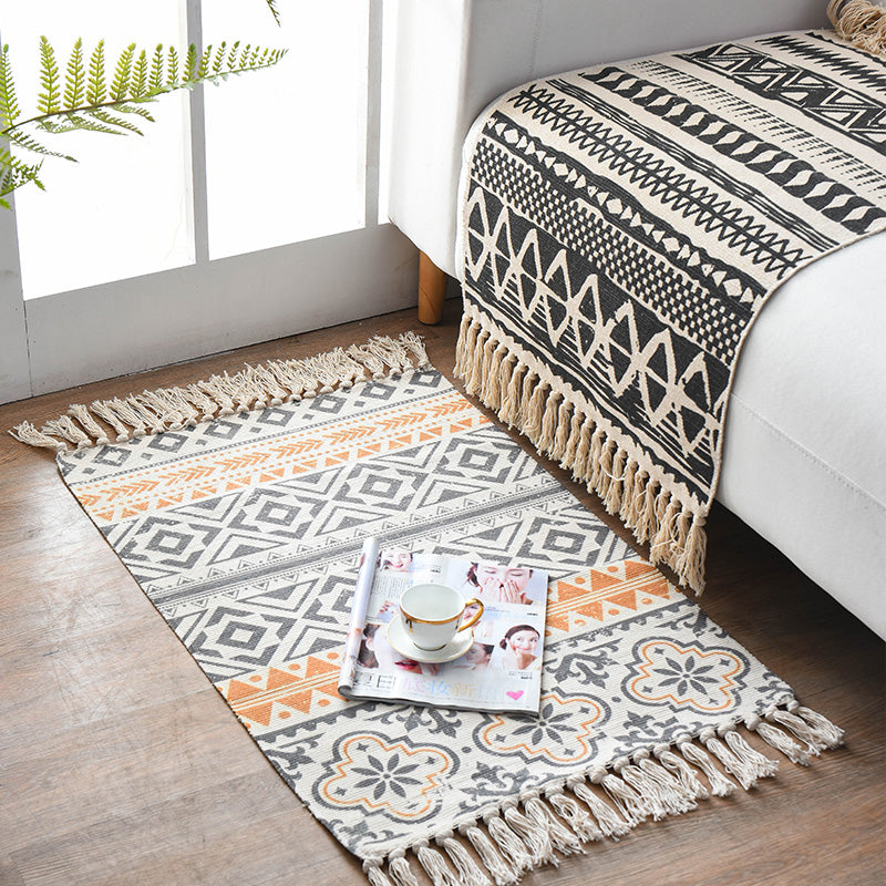 BowLift | Western Bedroom Rug Multicolored Geometric Print Rug Polyester Handwoven Pet-Friendly Area Rug with Fringes
