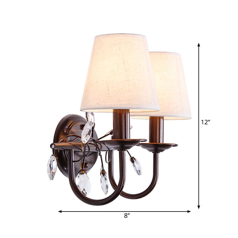 BowLift | Conical Fabric Wall Lamp Modern Style 1/2-Light White Wall Light with Clear Crystal Accent