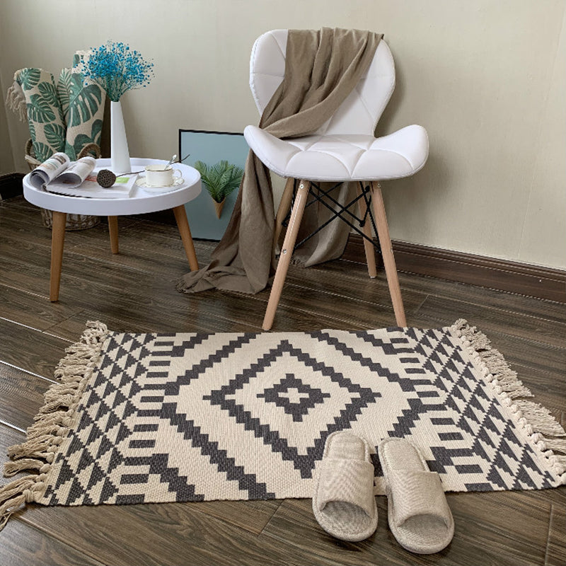 BowLift | Casual Multicolored Western Rug Cotton Blend Geometric Light Rug Machine Washable Woven Rug with Fringes for Living Room