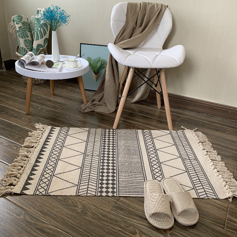 BowLift | Casual Multicolored Western Rug Cotton Blend Geometric Light Rug Machine Washable Woven Rug with Fringes for Living Room