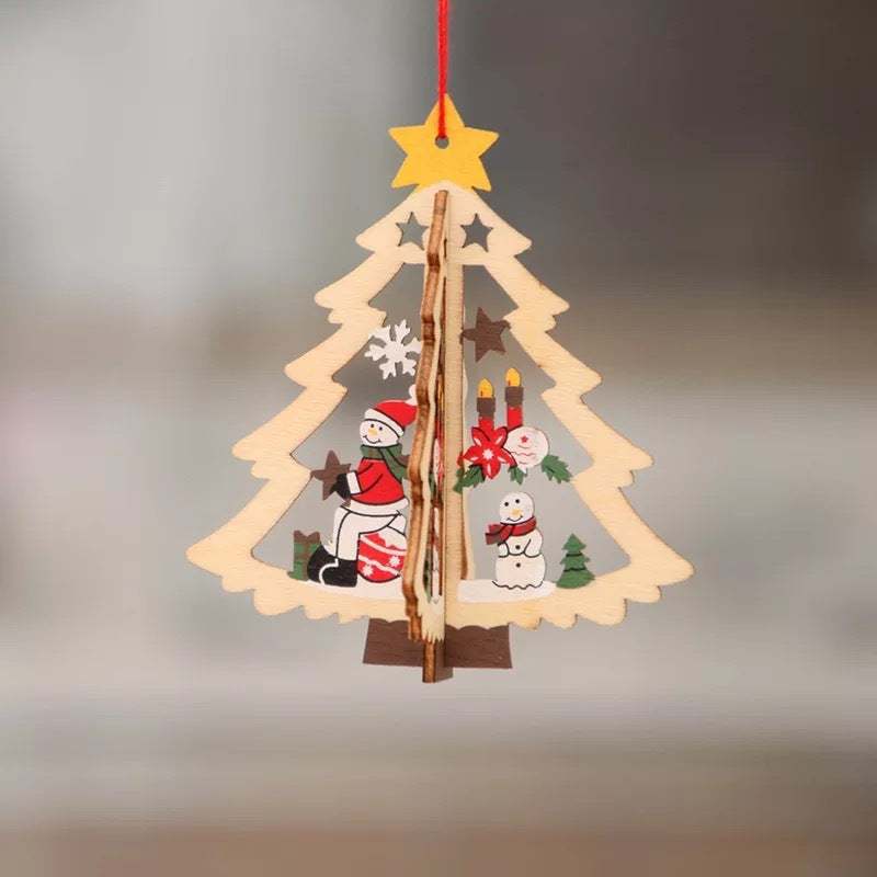 BowLift | Christmas tree small pendant wooden five-pointed star bell pendant gift Christmas decoration wooden