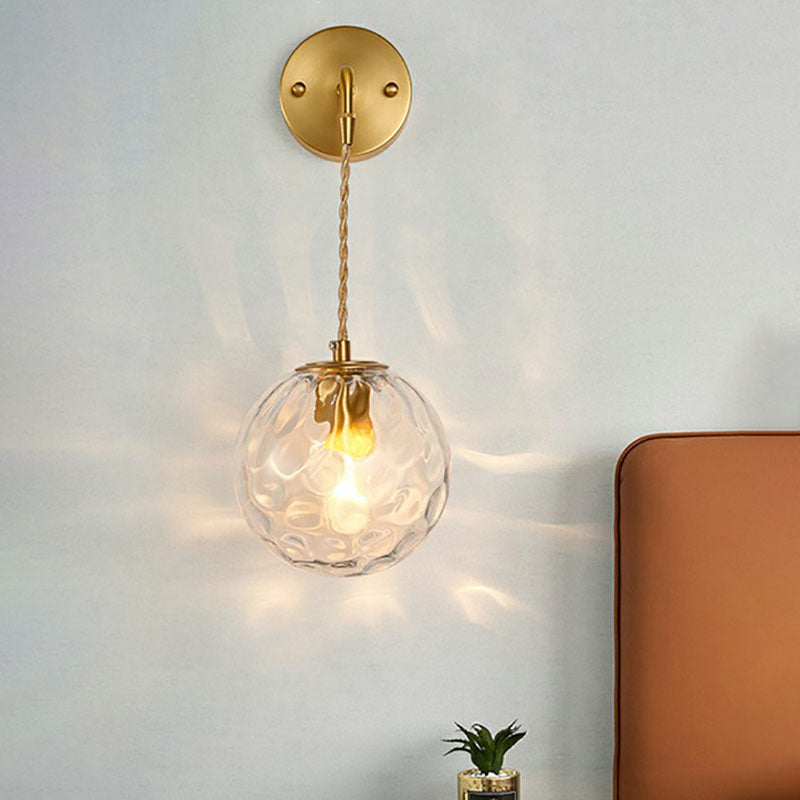 BowLift | Minimalistic One-Bulb Wall Lighting Golden Ball Wall Light with Hammered Glass Shade