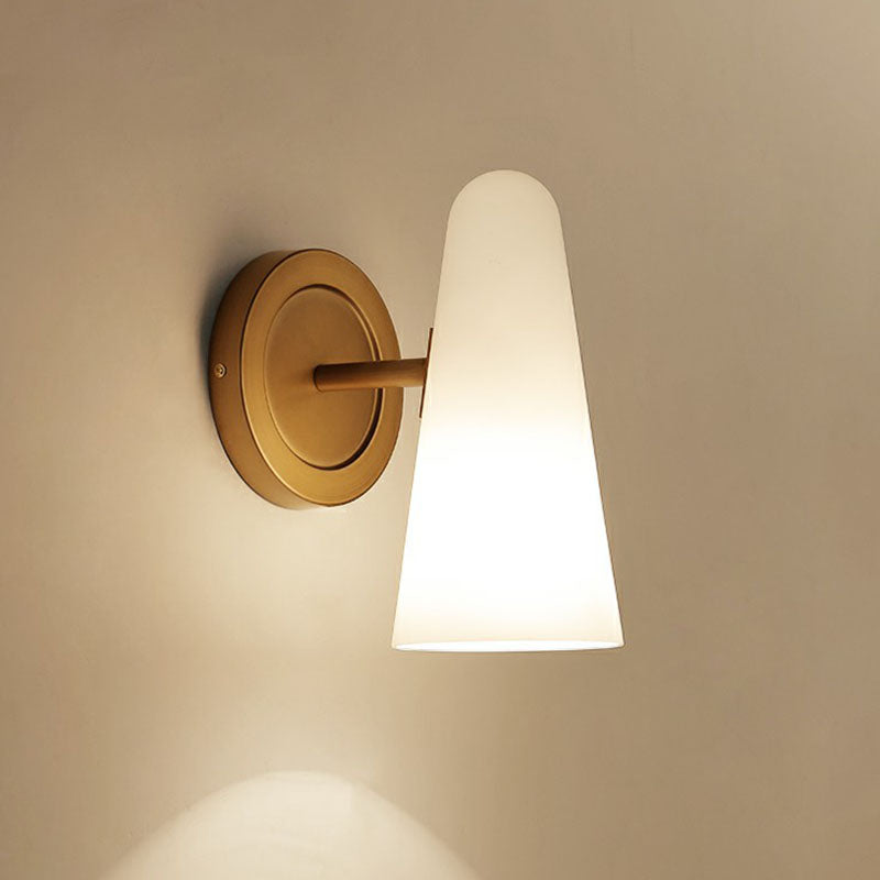 BowLift | 1-Light Living Room Wall Lighting Minimalism Gold Wall Lamp with Conical Satin Glass Shade