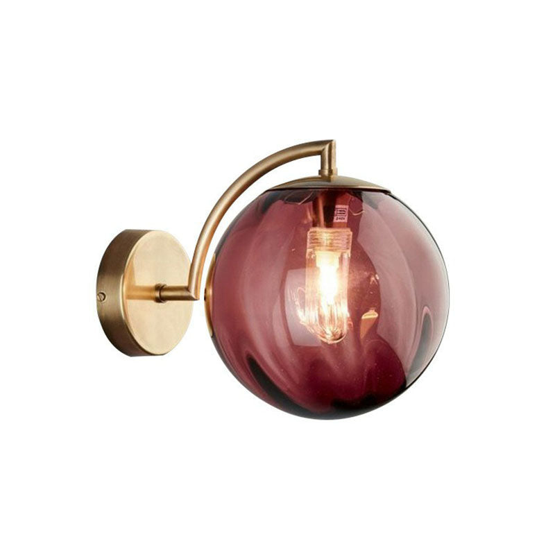BowLift | 1-Bulb Nightstand Wall Light Simple Gold Finish Wall Light with Ball Ribbed Glass Shade