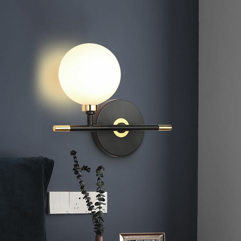 BowLift | Ball Nightstand Wall Lamp Opal Glass Contemporary Wall Mounted Lamp in Black