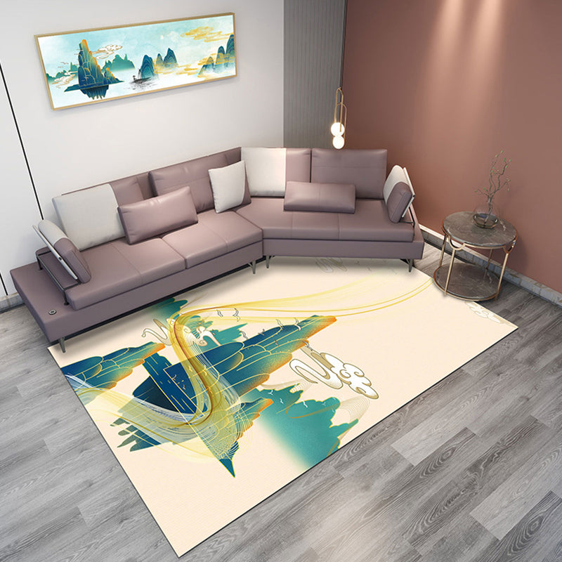 BowLift | Classic Mountain Landscape Rug Multicolored Chinese Rug Synthetic Stain Resistant Washable Non-Slip Rug for Deco