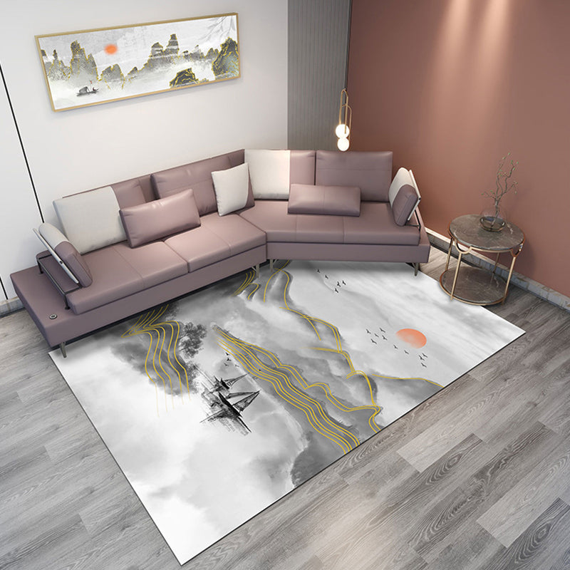 BowLift | Classic Mountain Landscape Rug Multicolored Chinese Rug Synthetic Stain Resistant Washable Non-Slip Rug for Deco