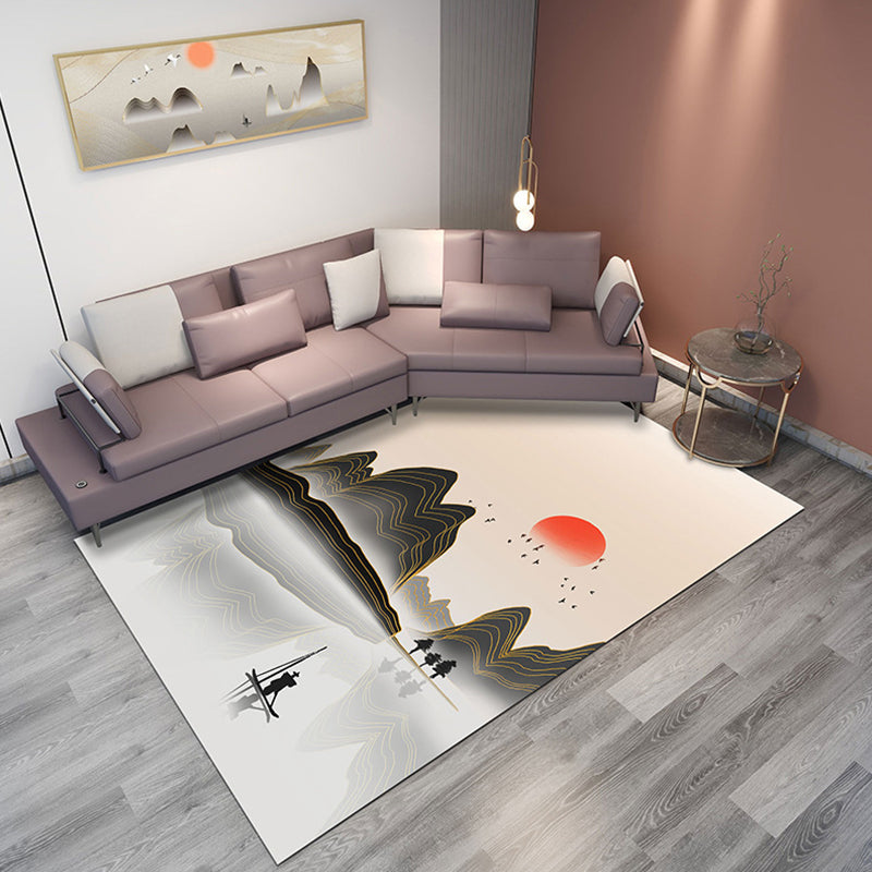 BowLift | Classic Mountain Landscape Rug Multicolored Chinese Rug Synthetic Stain Resistant Washable Non-Slip Rug for Deco