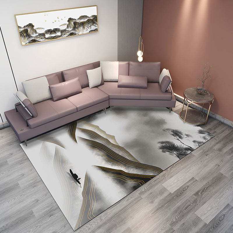 BowLift | Classic Mountain Landscape Rug Multicolored Chinese Rug Synthetic Stain Resistant Washable Non-Slip Rug for Deco