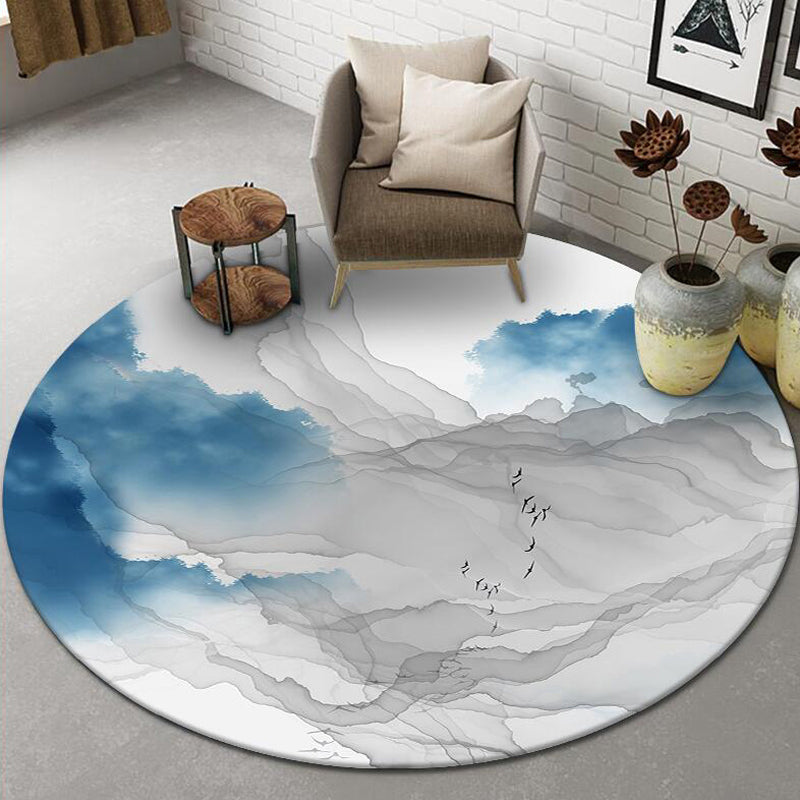 BowLift | Chinese Landscape Print Rug Multicolor Polypropylene Rug Anti-Skid Back Stain Resistant Pet Friendly Rug for the Living Room