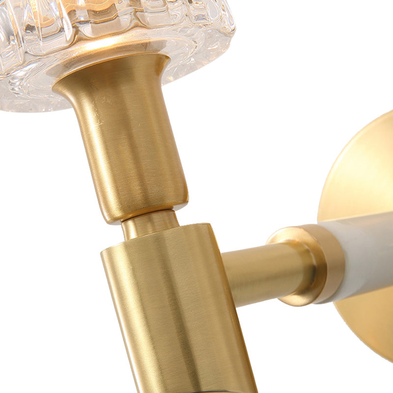 BowLift | 1 Light Corridor Wall Spotlight Contemporary Style Gold Finish Sconce Lamp with Cylindrical Clear Faceted Glass Shade