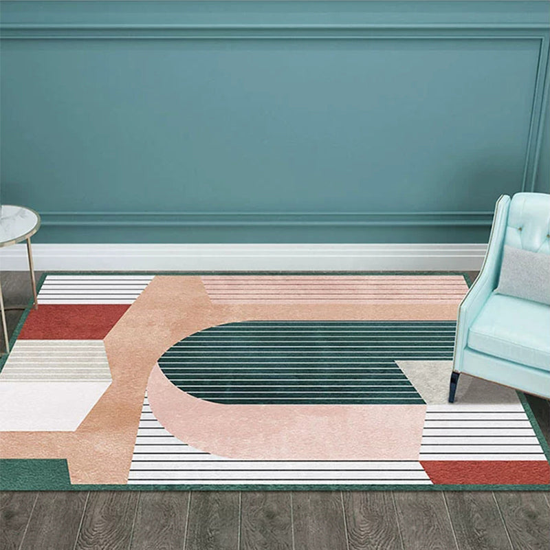 BowLift | Creative Geometric Color-Block Carpet Multi Color Nordic Carpet Synthetic Non-Slip Stain-Resistant Machine Washable Carpet for Home