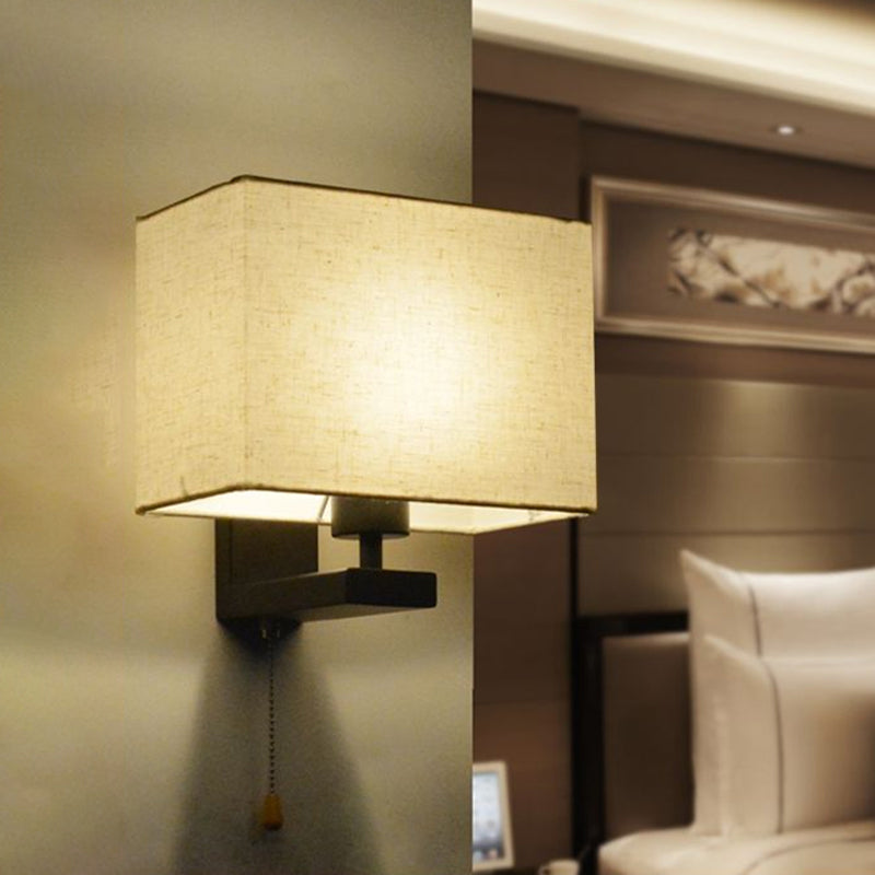 BowLift | Fabric Rectangular Wall Lamp Simple Style 1 Bulb Beige Wall Light for Nightstand