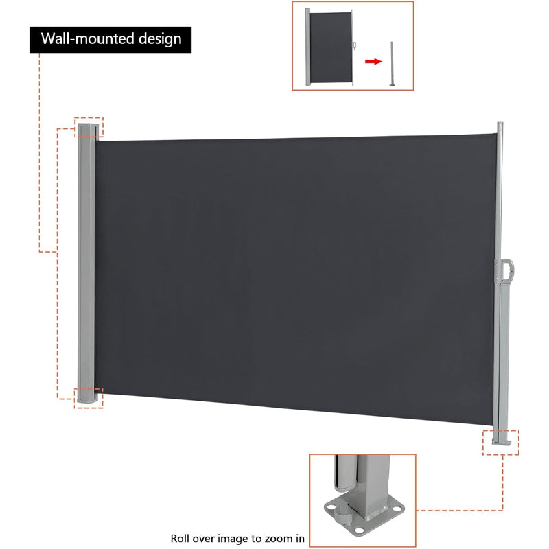 BowLift | 118" × 63" Retractable Side Awning Waterproof UV-Resistant Aluminum Patio Side Awning Screen Fence