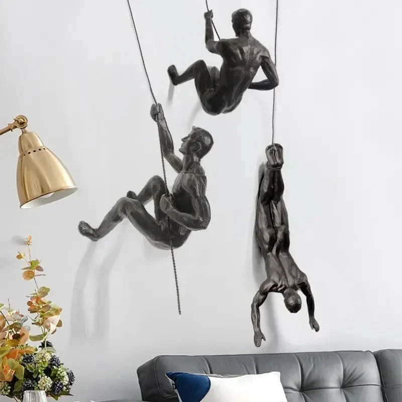 BowLift | Climbing Man Wall Sculpture Set – Modern Resin Art