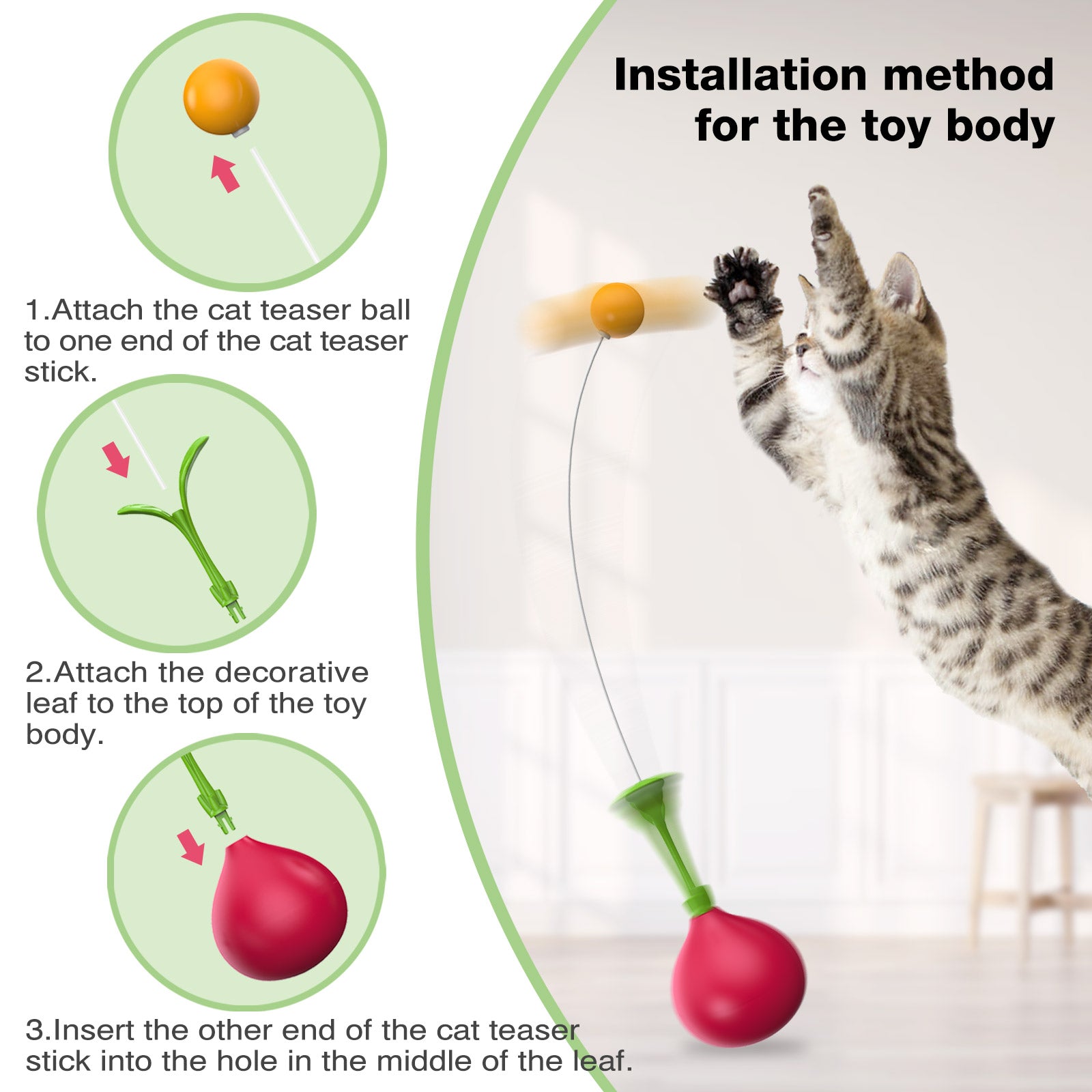 Cherry Radish Wobble Toy – DIY Teaser Play Stick for Cats
