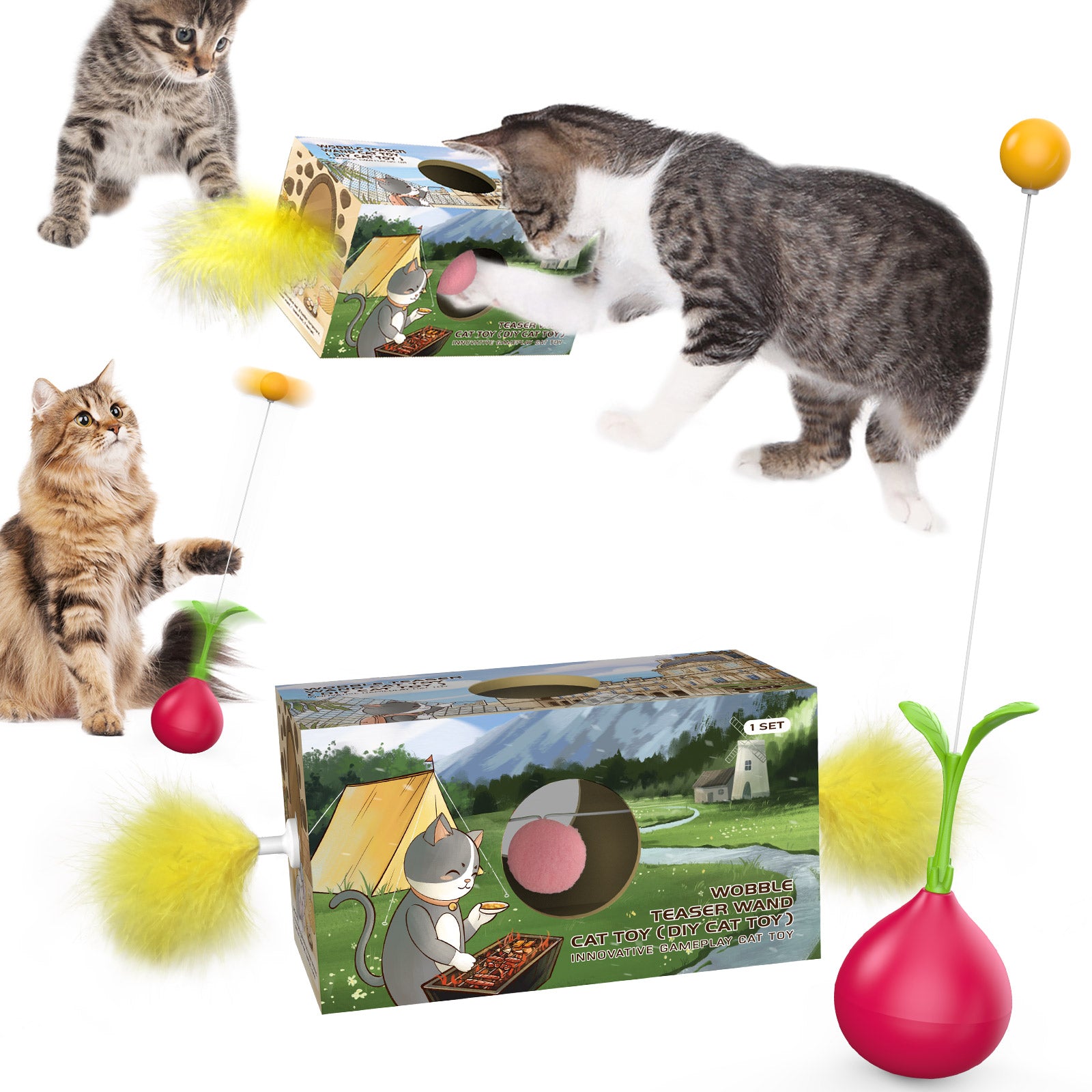 Cherry Radish Wobble Toy – DIY Teaser Play Stick for Cats