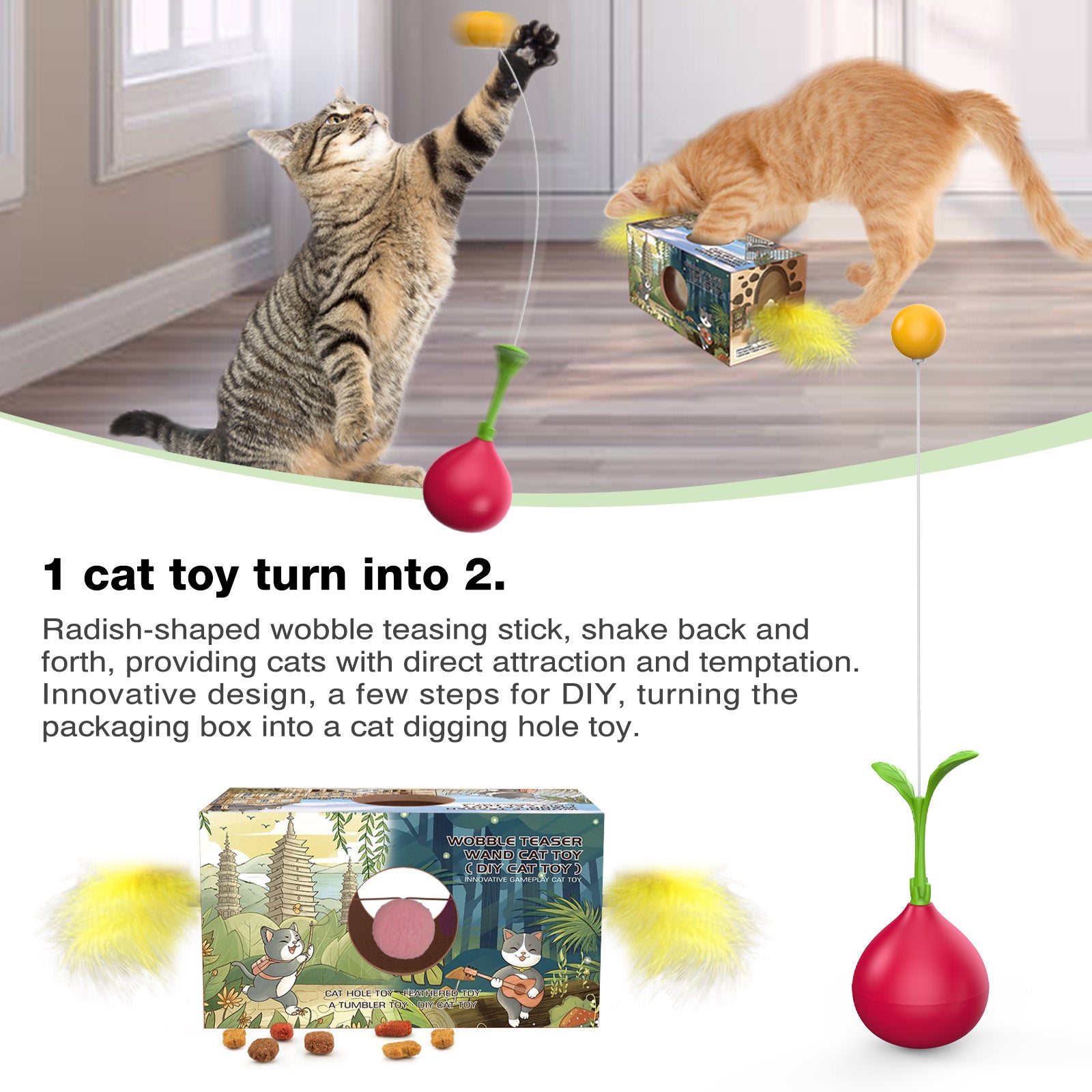 Cherry Radish Wobble Toy – DIY Teaser Play Stick for Cats