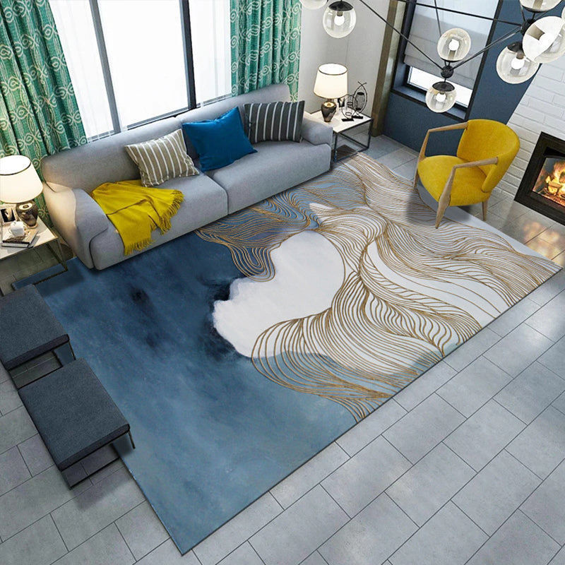 BowLift | Artistic Geometric Abstract Line Rug Multicolor Modern Carpet Synthetic Non-Slip Back Pet-Friendly Rug for Large Room
