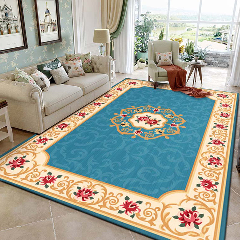 BowLift | Shabby Chic Living Room Rug Multicolored Floral Pattern Polyester Non-Slip Backing Washable Area Rug