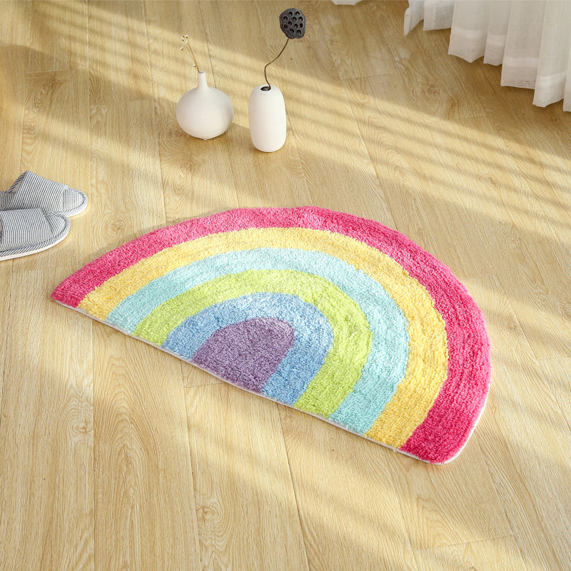 BowLift | Fantasy Rainbow Pattern Rug Red Cotton Door Mat Pet Friendly Stain Resistant Easy to Care Door Mat for Children's Room