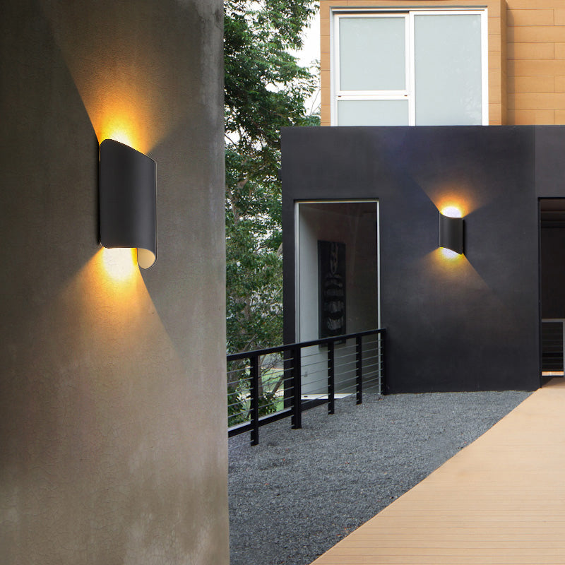 BowLift | Minimalistic LED Up Down Light Black Curved Wall Lamp with Metal Shade for the Garden