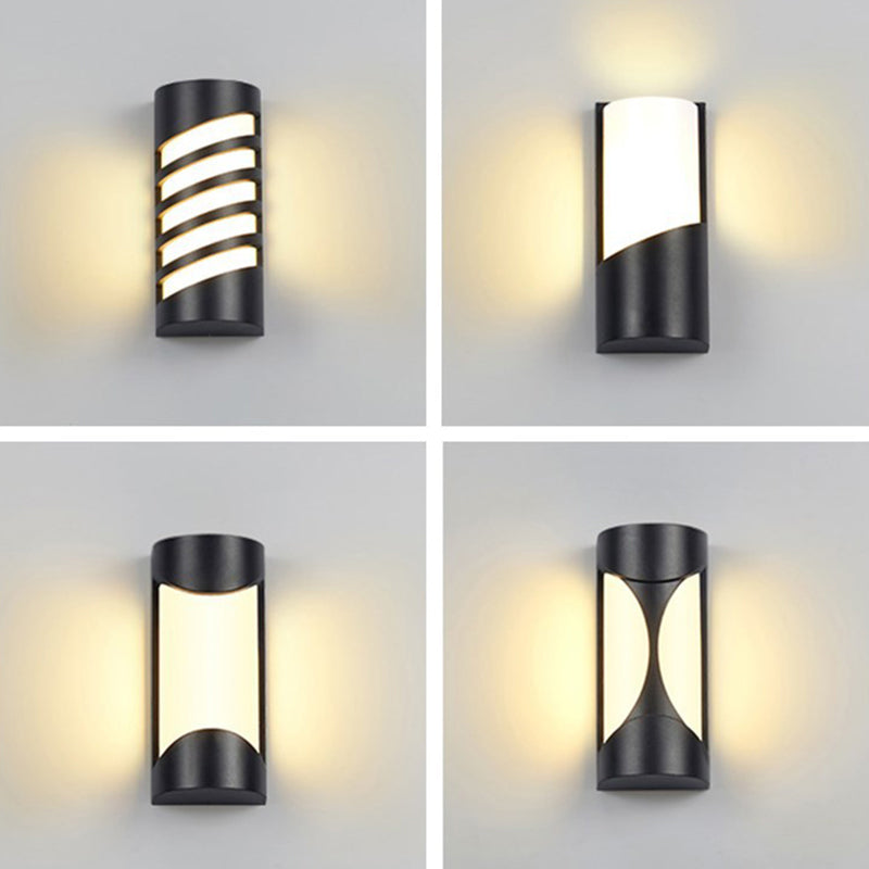 BowLift | Cylindrical Exterior Flush-Mount Wall Spotlight Metallic Modernist LED Wall Light in Black