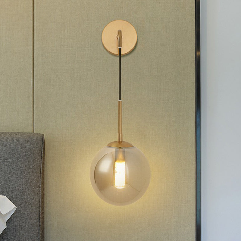 BowLift | Silver Glass Ball Wall Lamp Simple Single Brass Wall Mounted Light for Bedroom
