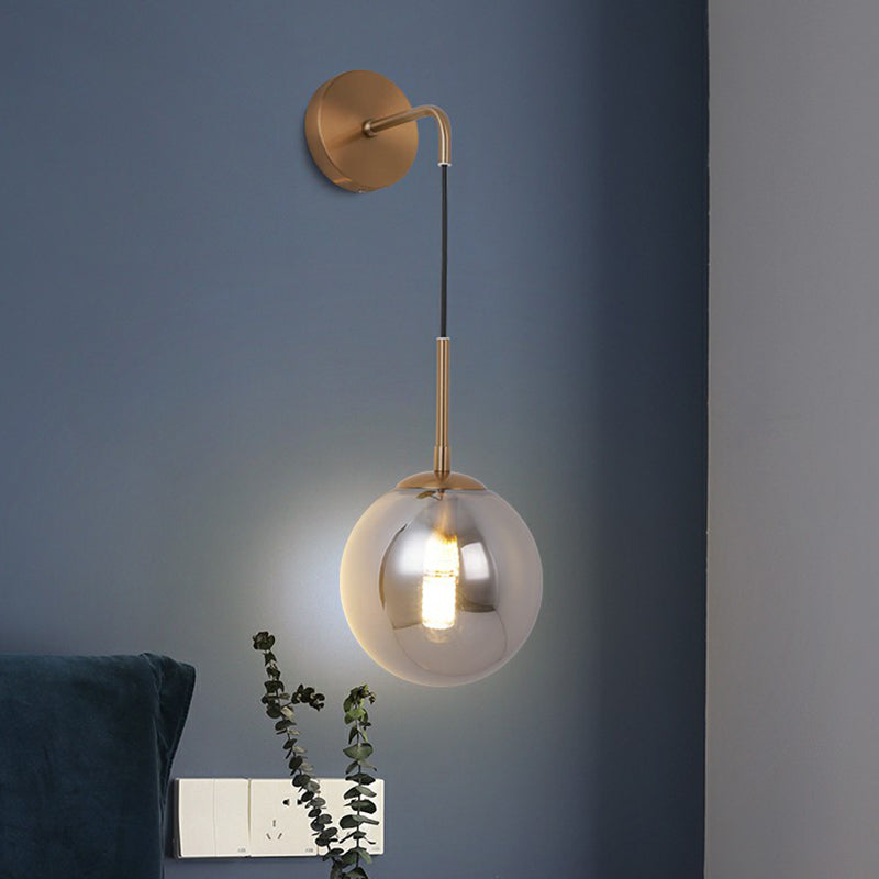 BowLift | Silver Glass Ball Wall Lamp Simple Single Brass Wall Mounted Light for Bedroom