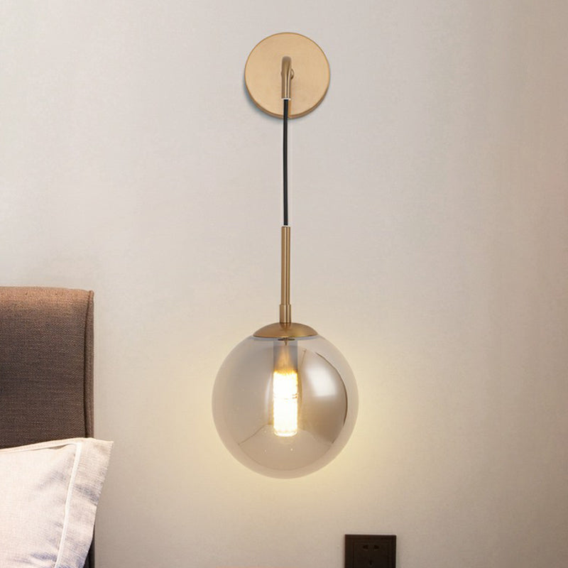 BowLift | Silver Glass Ball Wall Lamp Simple Single Brass Wall Mounted Light for Bedroom