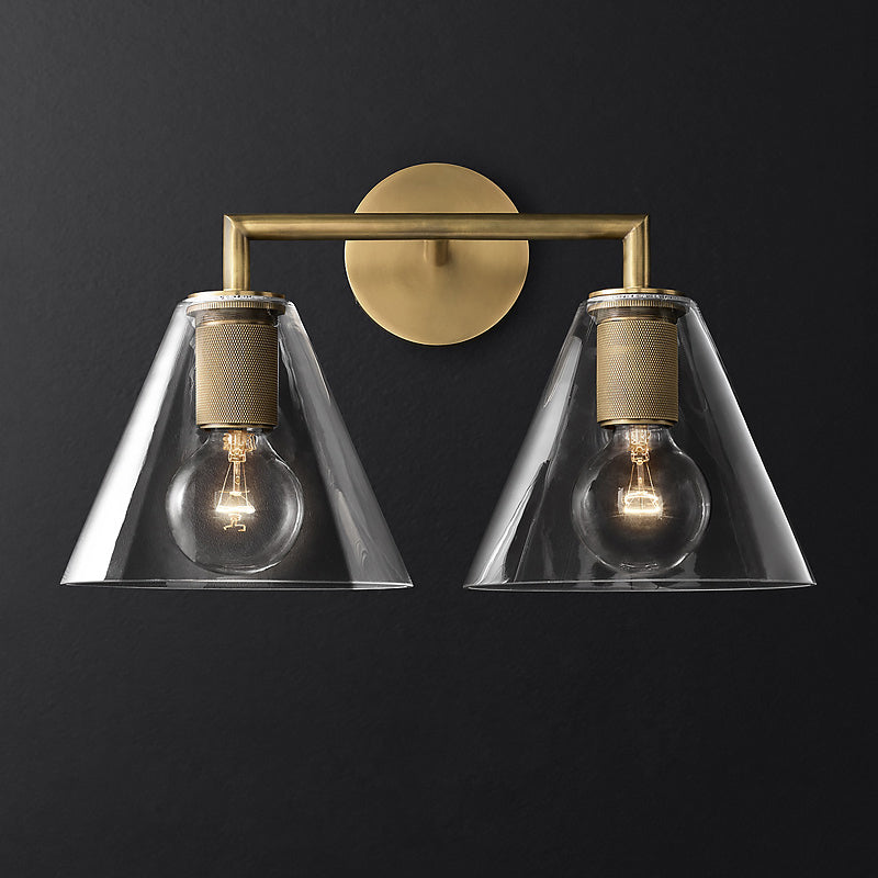 BowLift | Conic Nightstand Wall Mount Light Clear Glass 1-Light Minimalist Wall Lamp in Brass