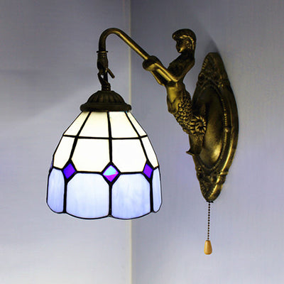 BowLift | Dome White Glass Wall Mounted Light Baroque 1 Head 6"/8" Wide Blue Wall Lamp with Pull Switch